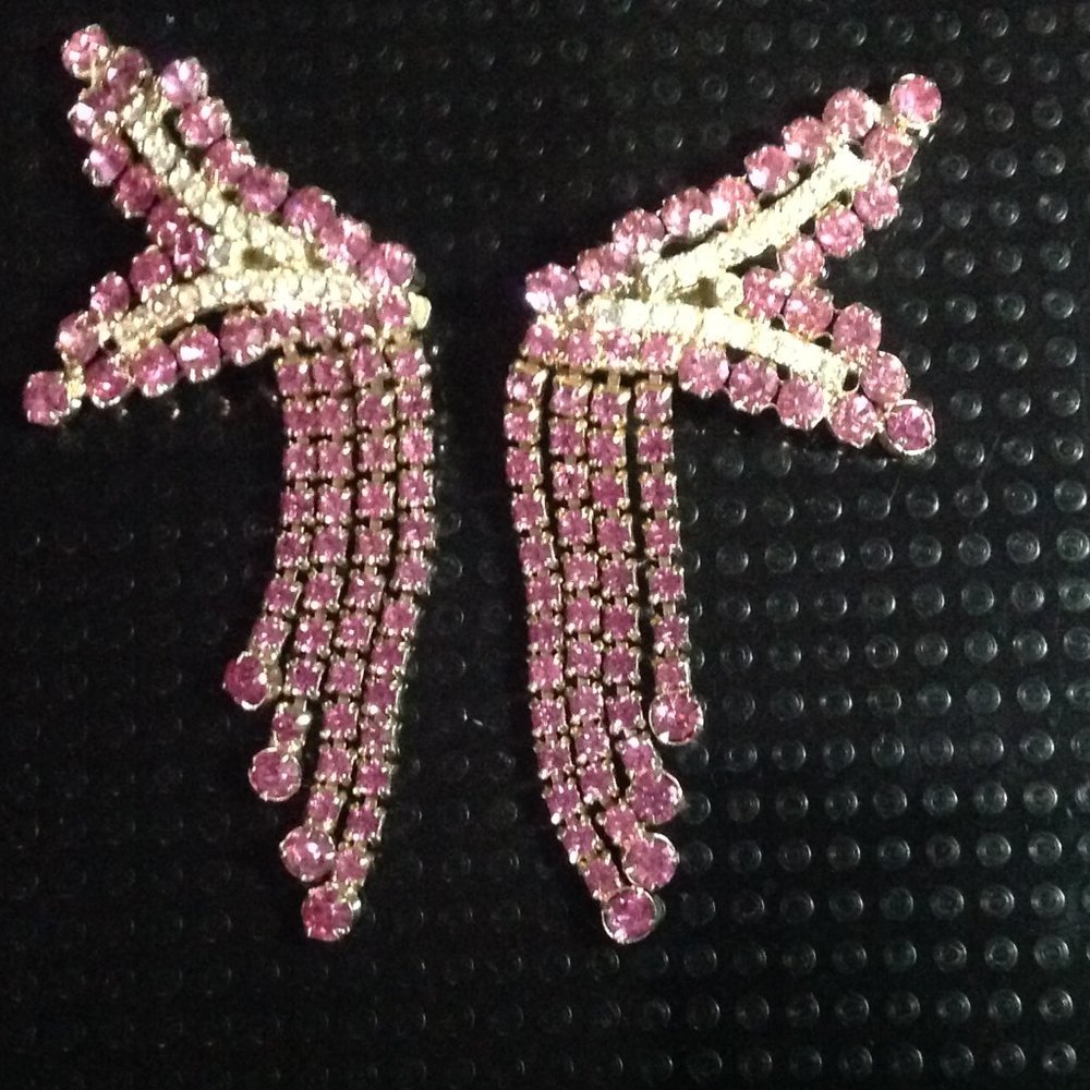 Rare Vintage Crystal Dangle Clip Back Earrings